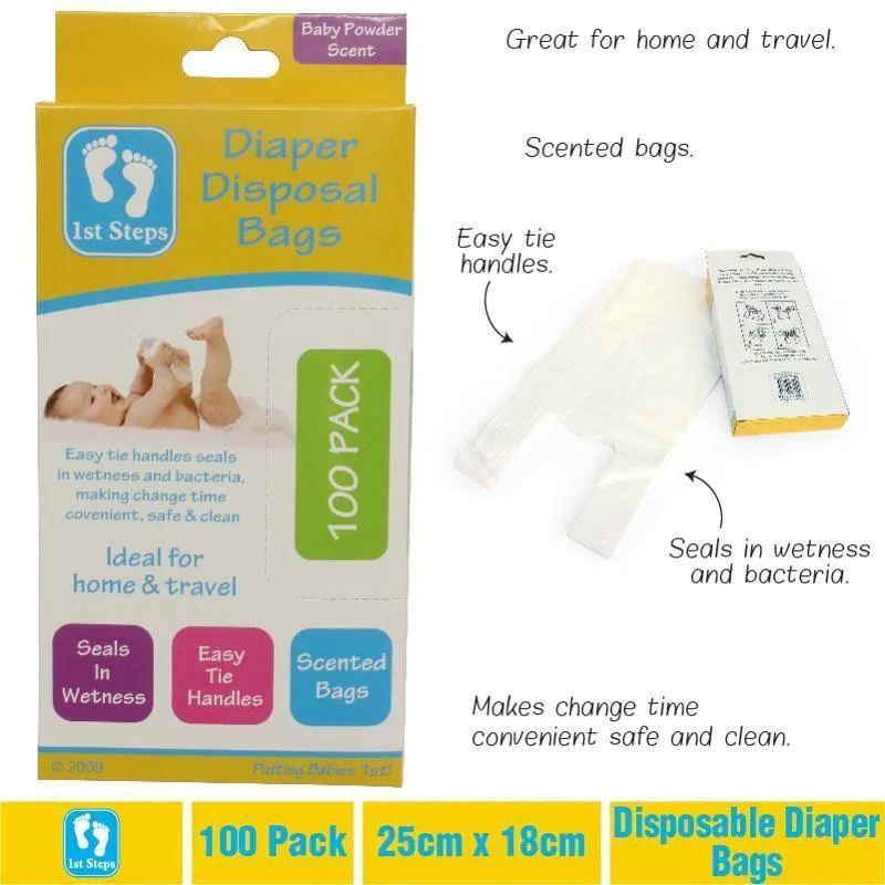 100 Pack Disposable Diaper Bags - 25cm x 18cm