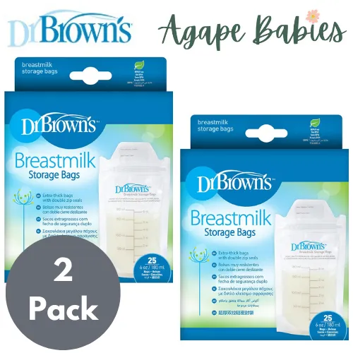 [2-Pack] Dr. Browns Breastmilk Storage Bag (6oz / 180ml), 25-Pack