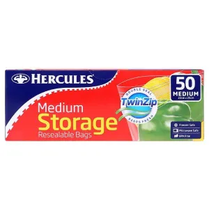 50 Pack Medium Reusable Hercules Twin Zip Storage Bags - 22cm x 25cm