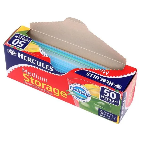 50 Pack Medium Reusable Hercules Twin Zip Storage Bags - 22cm x 25cm