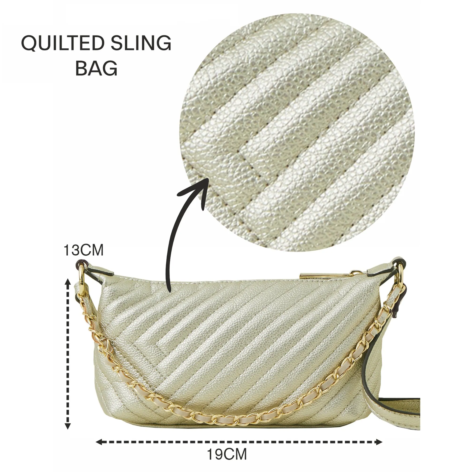 Accessorize London Women's Gold Quilt Zip Crossbody Sling Bag