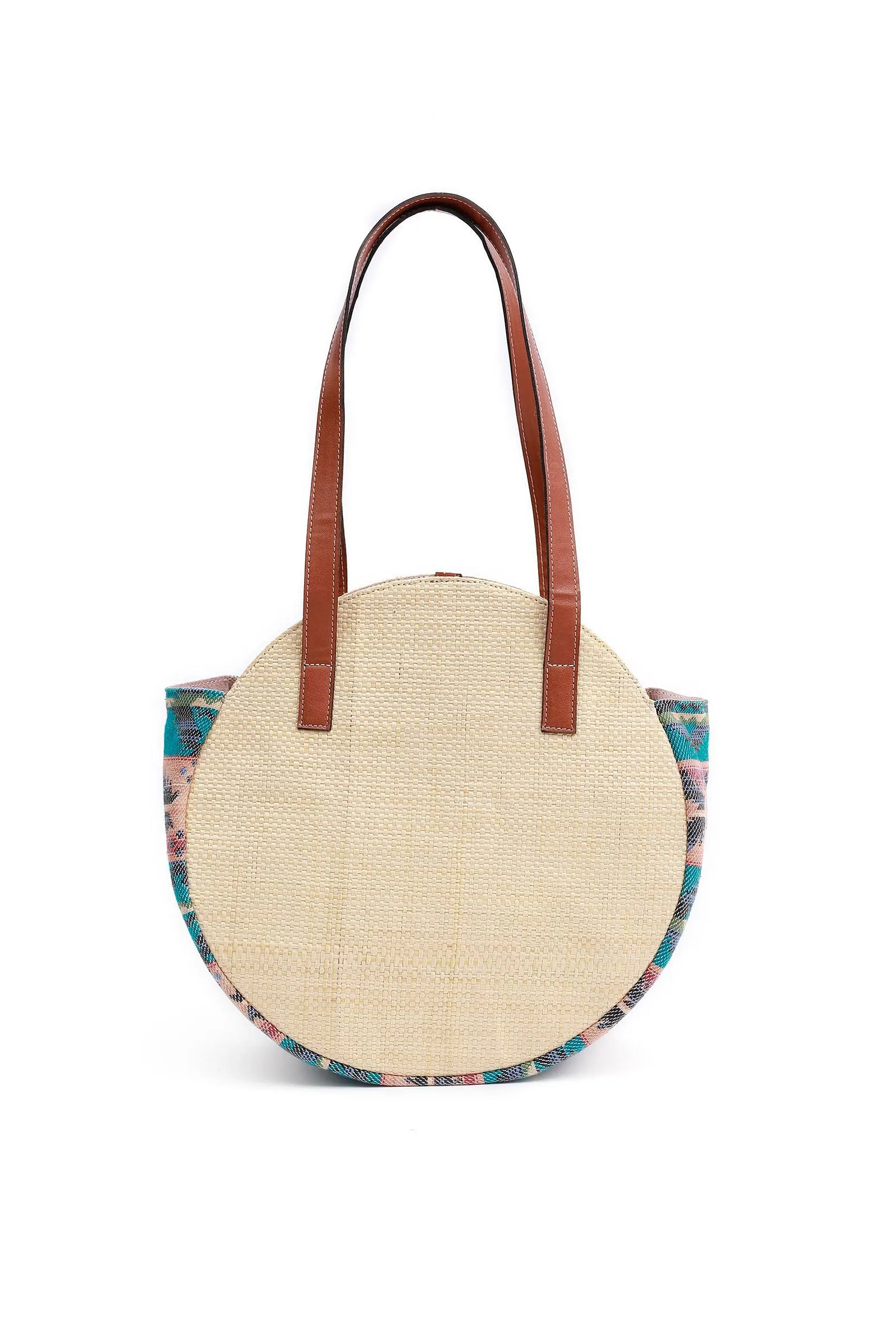 Beige with Blue Jacquard Circular Tote Bag