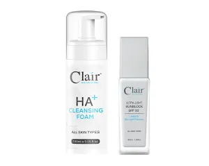 Clair® Skin Solutions Ultra-Light Sunblock Spf 50 , 40ml & HA  Cleansing Foam 150ml Bundle