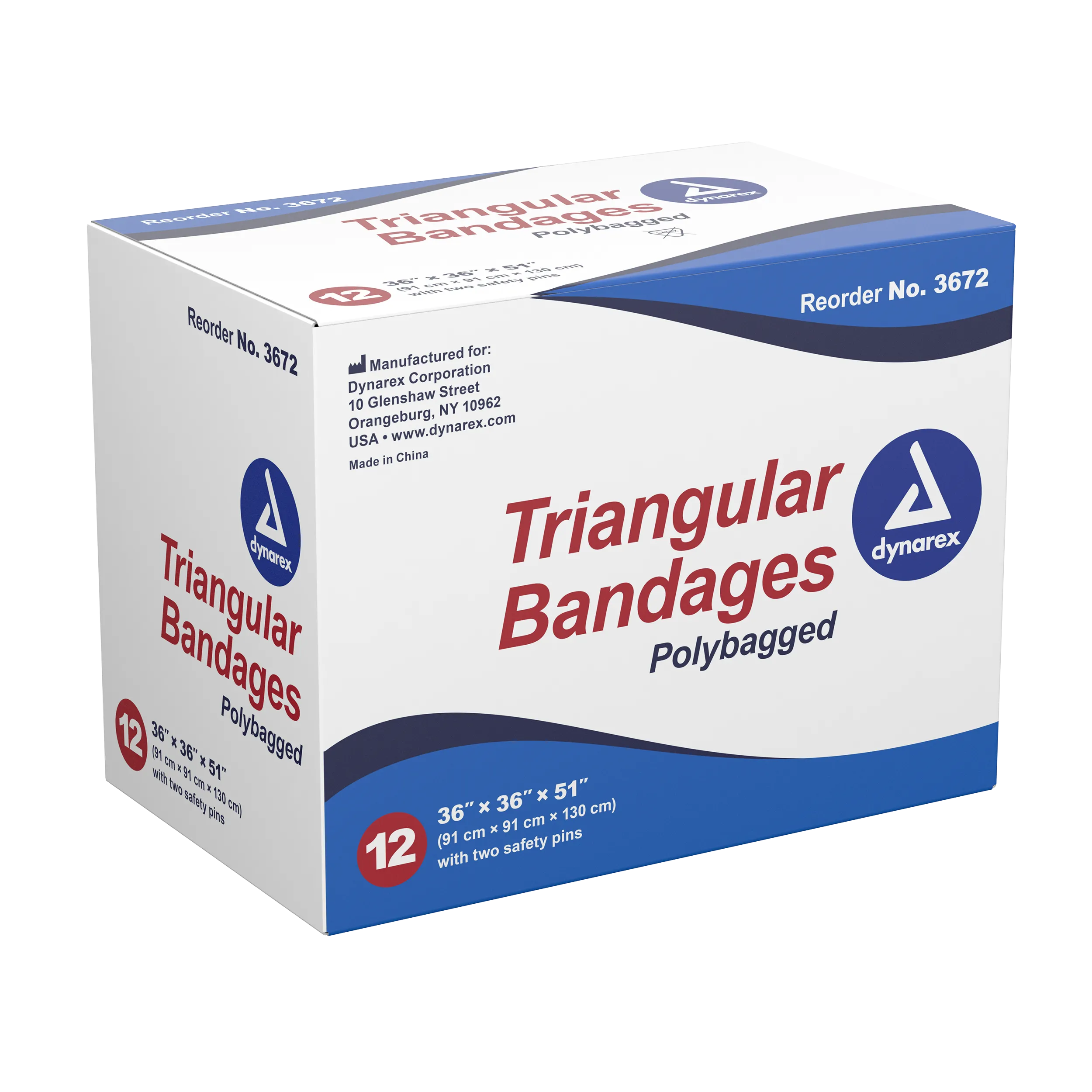 Dynarex - Triangular Bandages, 36" x 36" x 51", 12/box