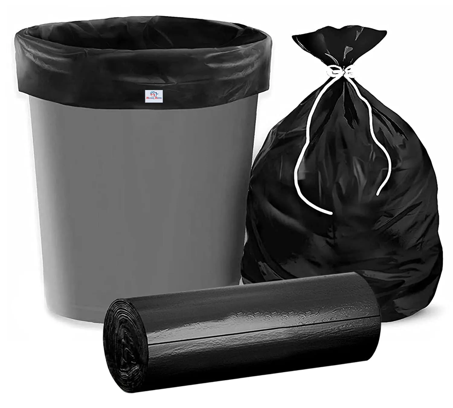 Heart Home Large 30 Biodegradable Garbage Bags, Dustbin Bags, Trash Bags For Kitchen, Office, Warehouse, Pantry or Washroom, 24x30 Inches (Black)-HS41HEARTHH24042