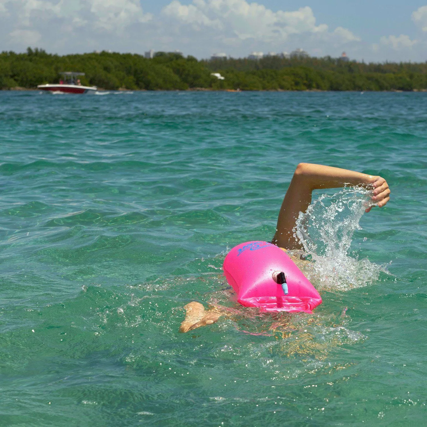 New Wave Open Water Swim Buoy - Medium (15 Liter) w/ Drybag - PVC Pink