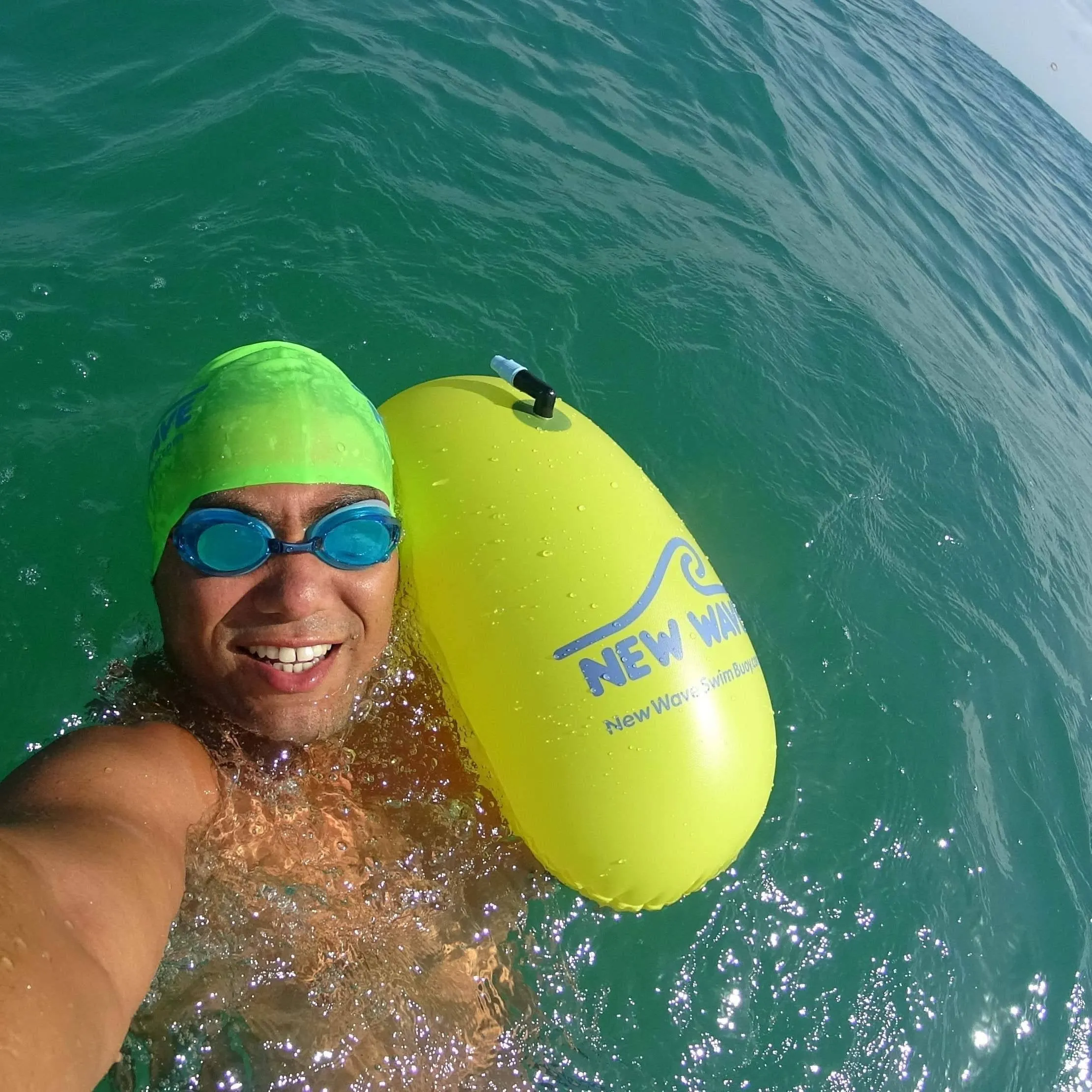 New Wave Swim Bubble for Open Water Swimmers and Triathletes - Fluo Green Triathlon Swim Buoy (No Drybag)