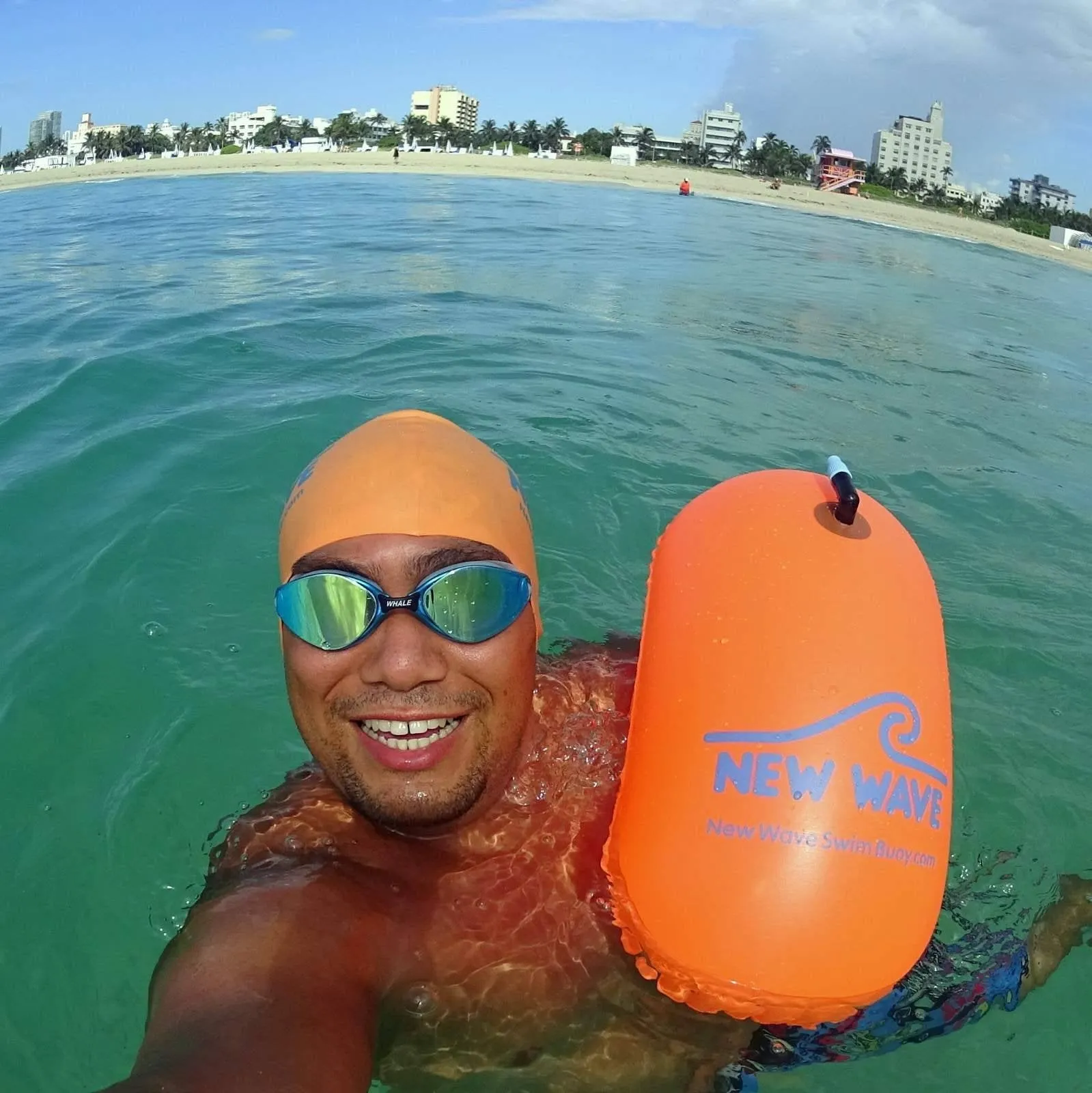 New Wave Swim Bubble for Open Water Swimmers and Triathletes - Orange Triathlon Swim Buoy (No Drybag)