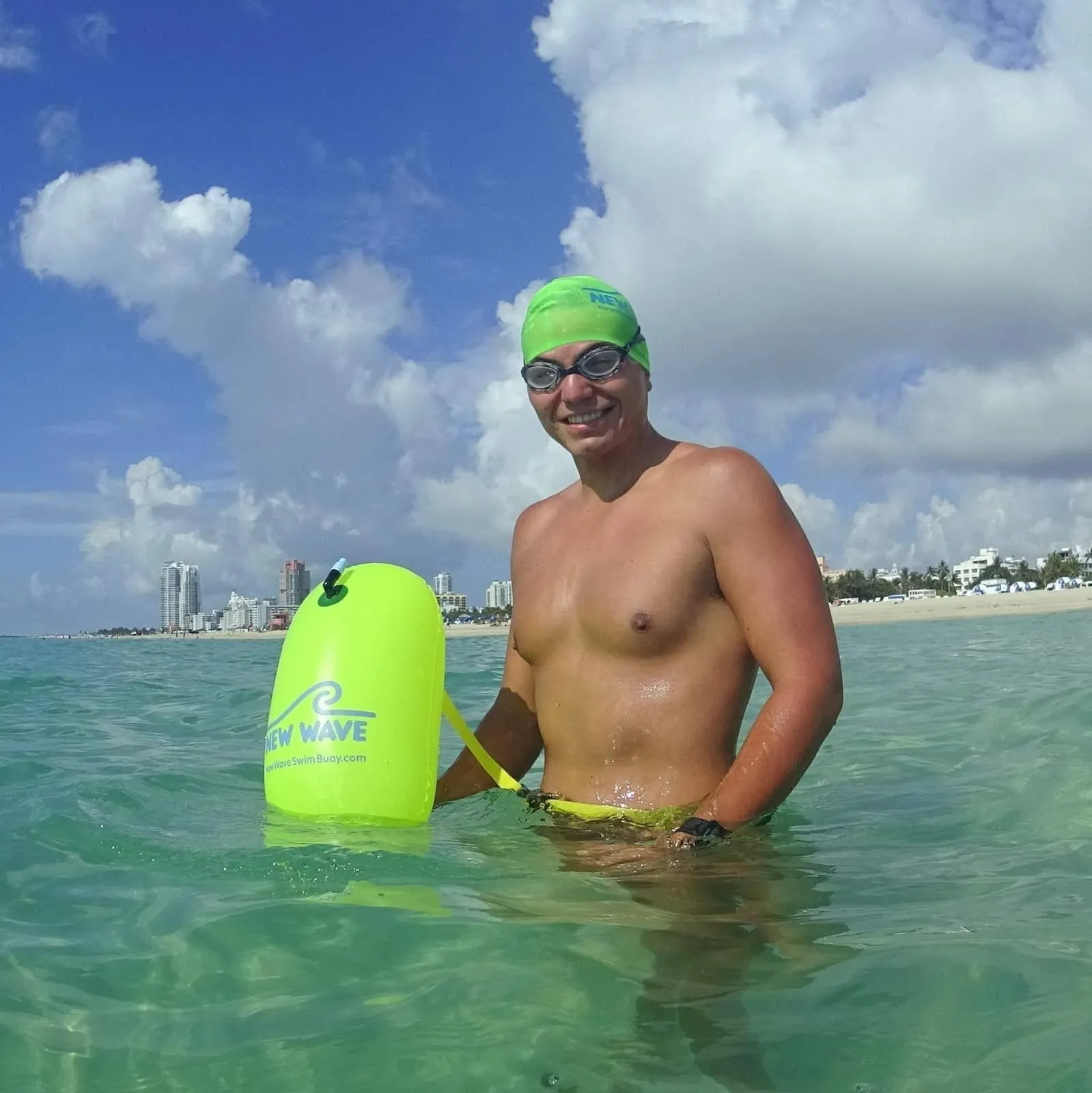 New Wave Swim Bubble for Open Water Swimmers and Triathletes - Orange Triathlon Swim Buoy (No Drybag)