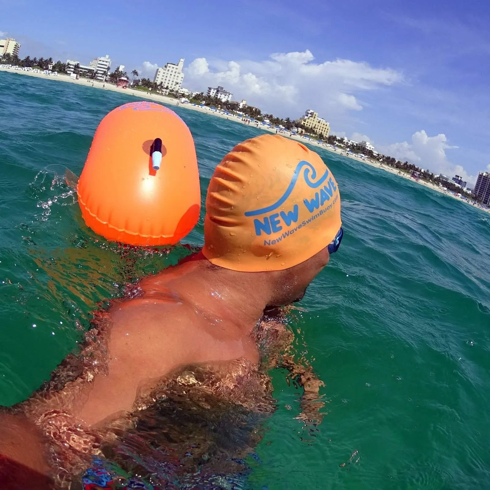 New Wave Swim Bubble for Open Water Swimmers and Triathletes - Orange Triathlon Swim Buoy (No Drybag)