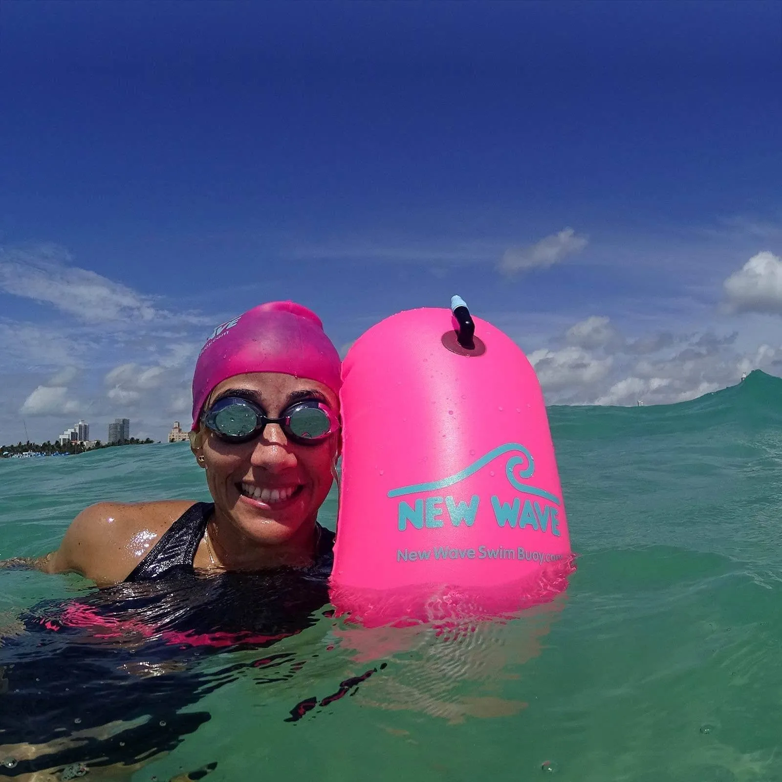 New Wave Swim Bubble for Open Water Swimmers and Triathletes - Pink Triathlon Swim Buoy (No Drybag)