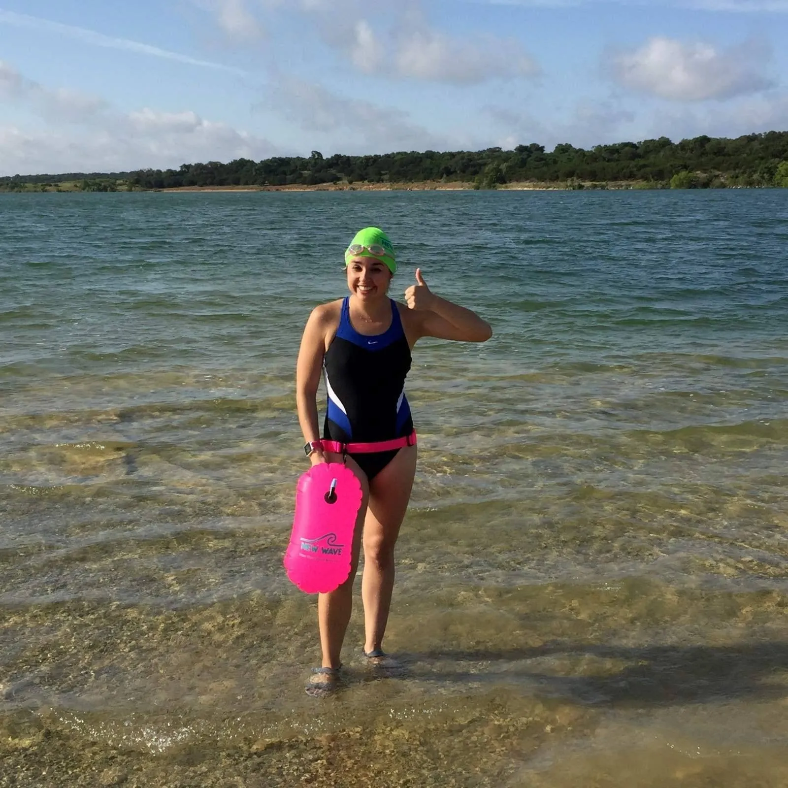 New Wave Swim Bubble for Open Water Swimmers and Triathletes - Pink Triathlon Swim Buoy (No Drybag)