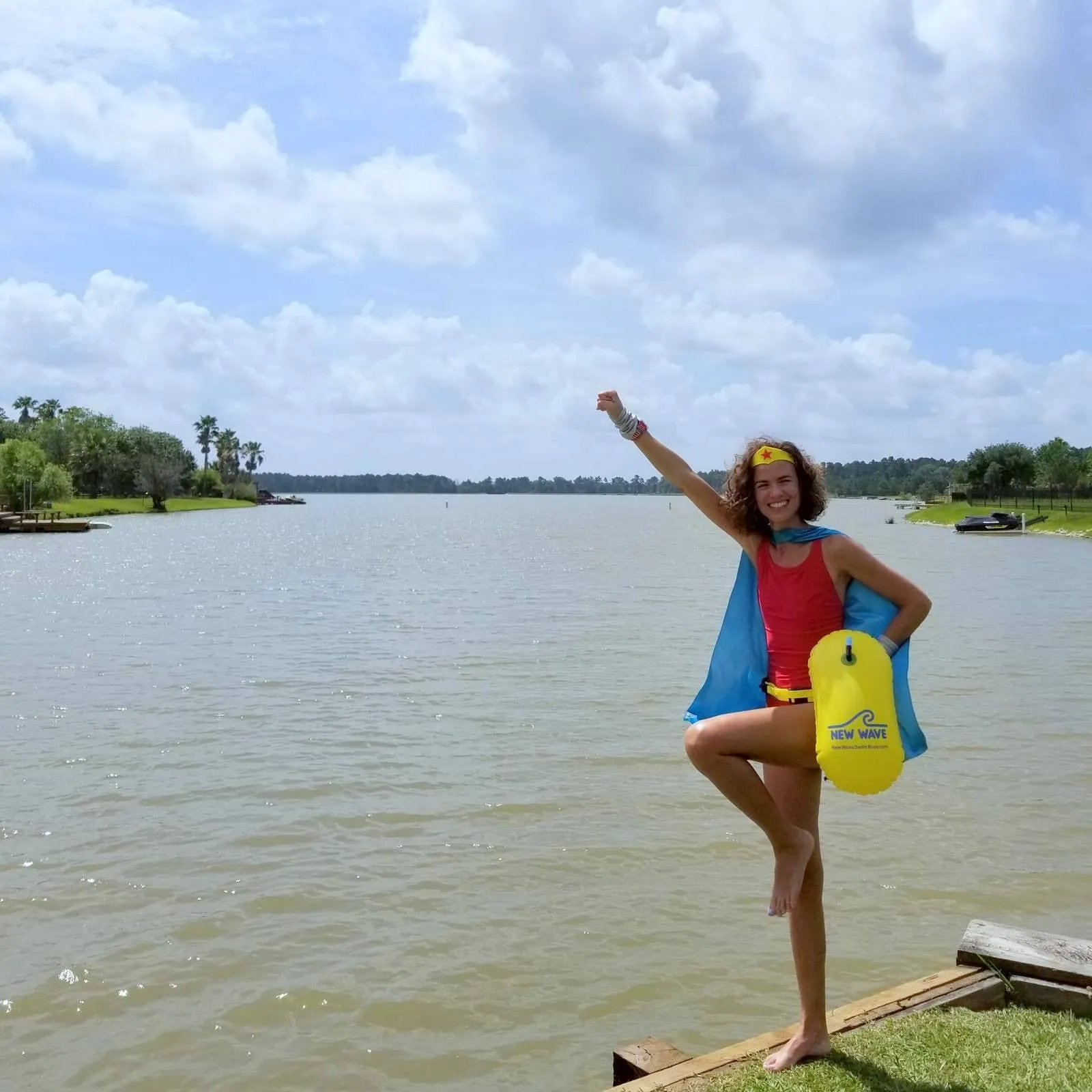 New Wave Swim Bubble for Open Water Swimmers and Triathletes - Yellow Triathlon Swim Buoy (No Drybag)