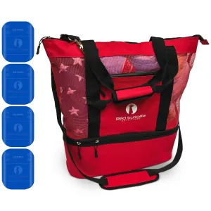 Red Suricata Red Combo Mesh Beach Bag Tote & Cooler including 4 ice packs