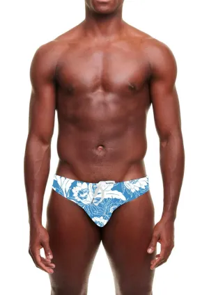 Tropic Floral Slim Swim Brief (Blue & White)