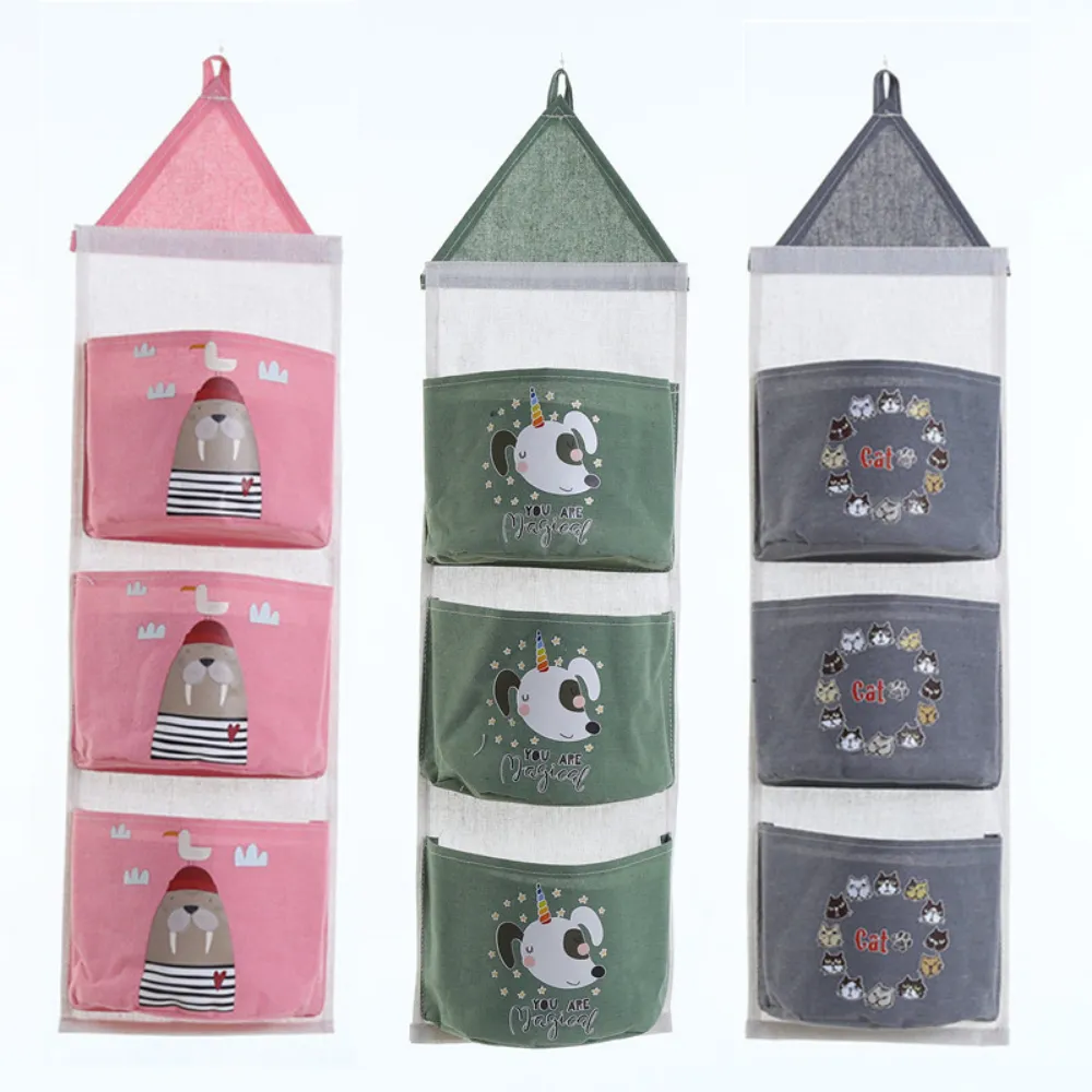 Waterproof Cotton & Linen 3 Pocket Hanging Storage Organizer